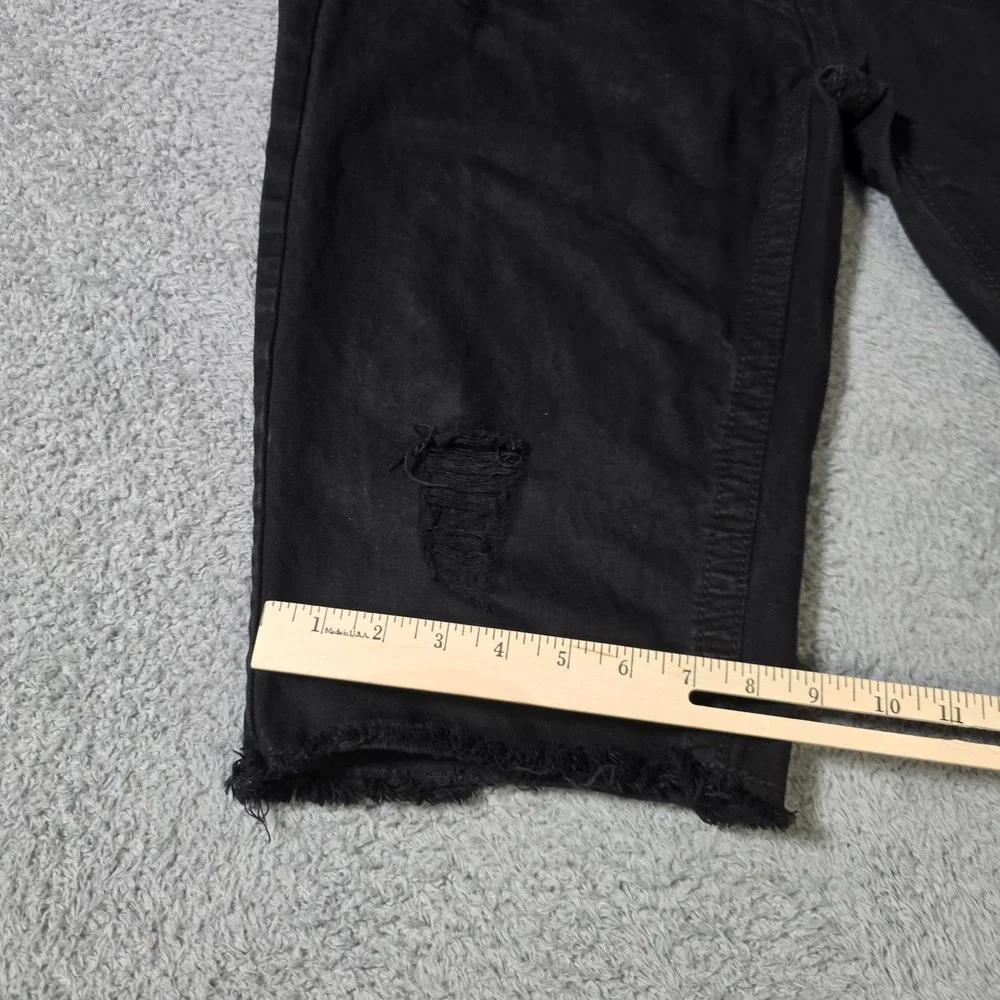 Smoke Rise Mens 36 Denim Shorts Black Distressed Raw Hem Streetwear Cotton